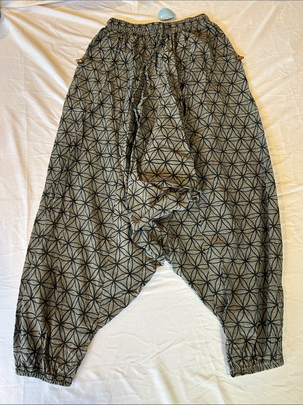Unisex Geometric Harem Yoga Boho Joggers Trouser Pants 100% Cotton NWT
